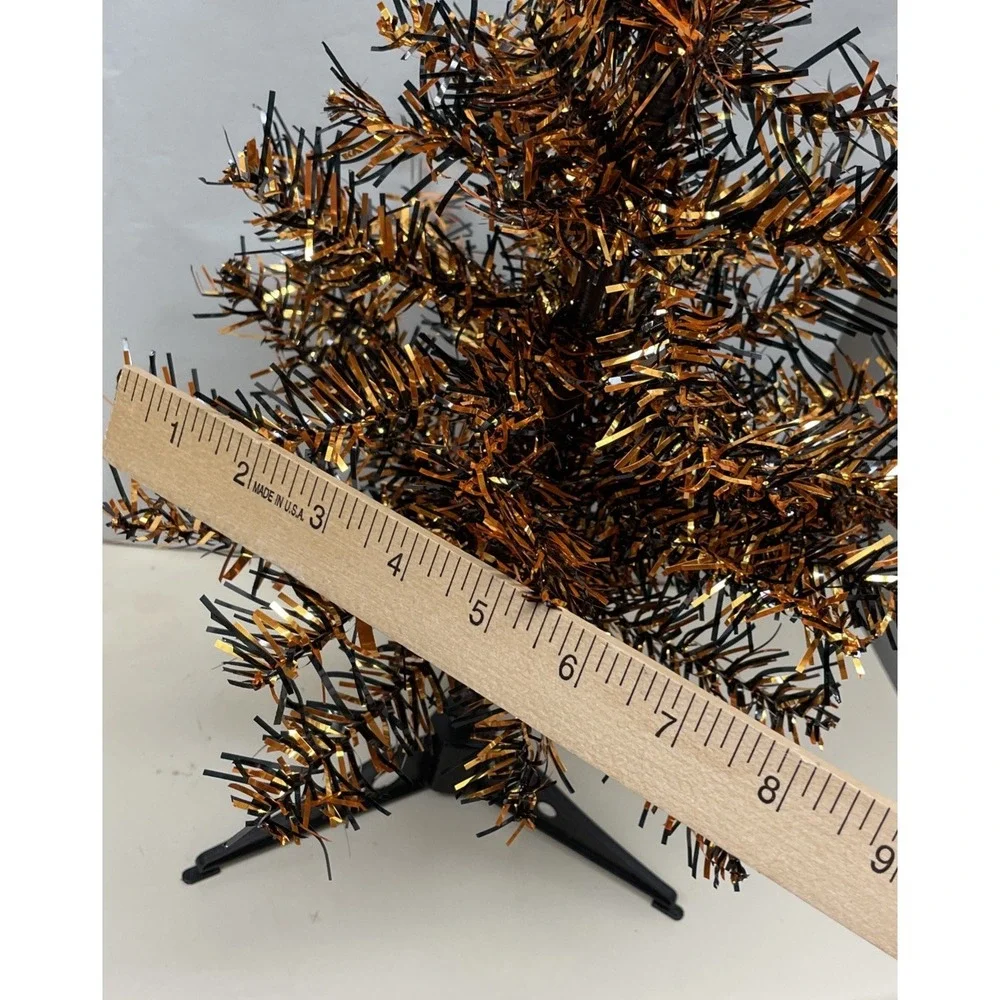 Mini Halloween Tinsel Tree Orange & Black  for Desk ,Tabletop 18